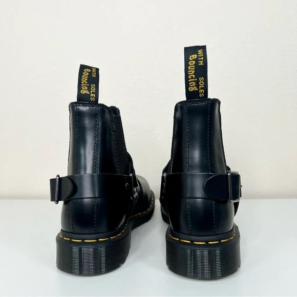 Dr. Martens WINCOX Black Leather Harness Buckle Moto Chelsea Boots Sz 9 NEW - Picture 6 of 16